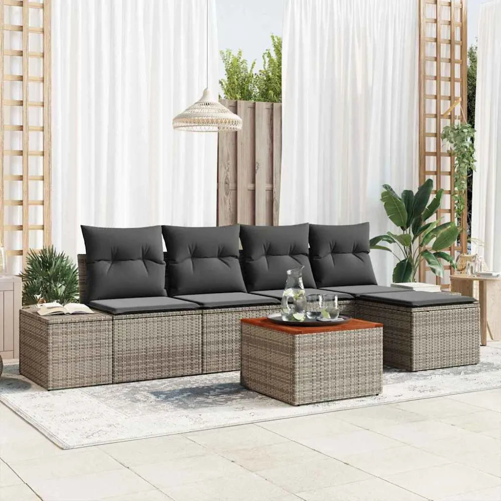 Tuinbankenset met opslag 6 pcs Grijs poly rattan vidaXL