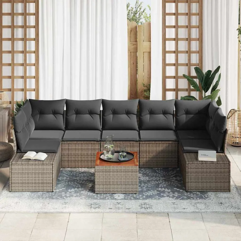 Tuinbankenset met opslag 8 pcs Grijs poly rattan vidaXL