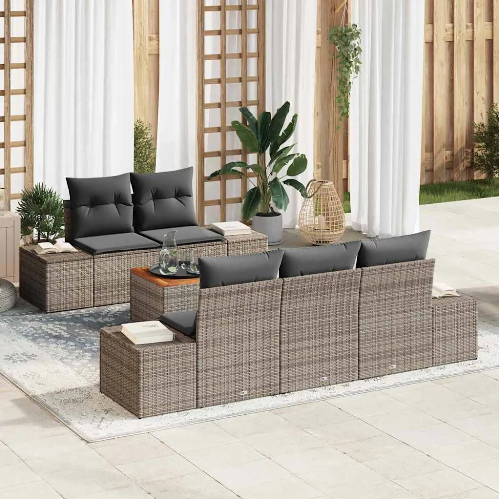 Tuinbankenset met opslag 6 pcs Grijs poly rattan vidaXL