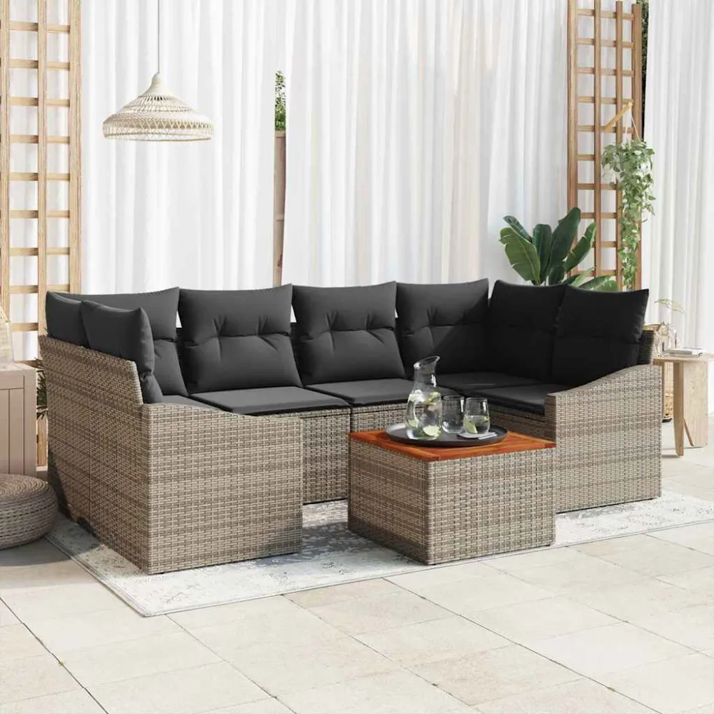 Tuinbankenset met opslag 7 pcs Grijs poly rattan vidaXL