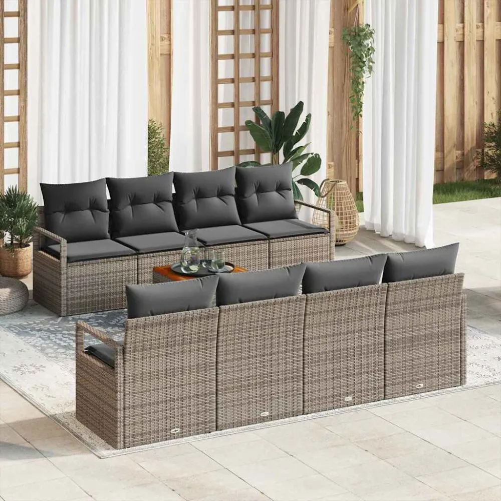 Tuinbankenset met opslag 9 pcs Grijs poly rattan vidaXL