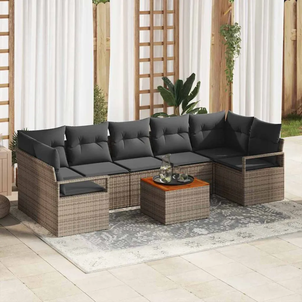 Tuinbankenset met opslag 8 pcs Grijs poly rattan vidaXL