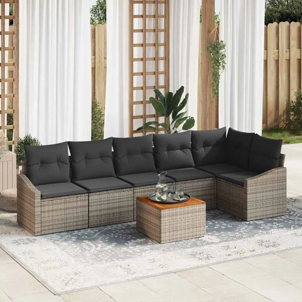 Tuinbankenset met opslag 7 pcs Grijs poly rattan vidaXL