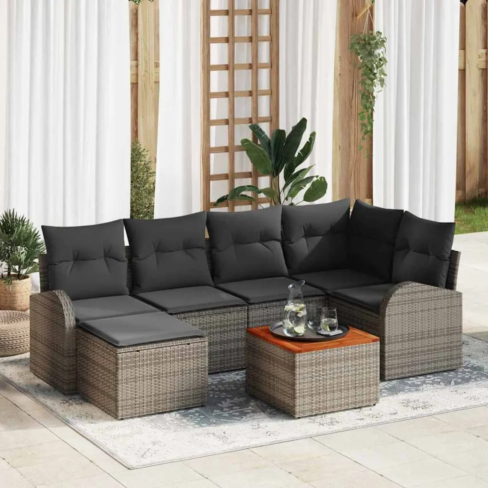 Tuinbankenset met opslag 7 pcs Grijs poly rattan vidaXL
