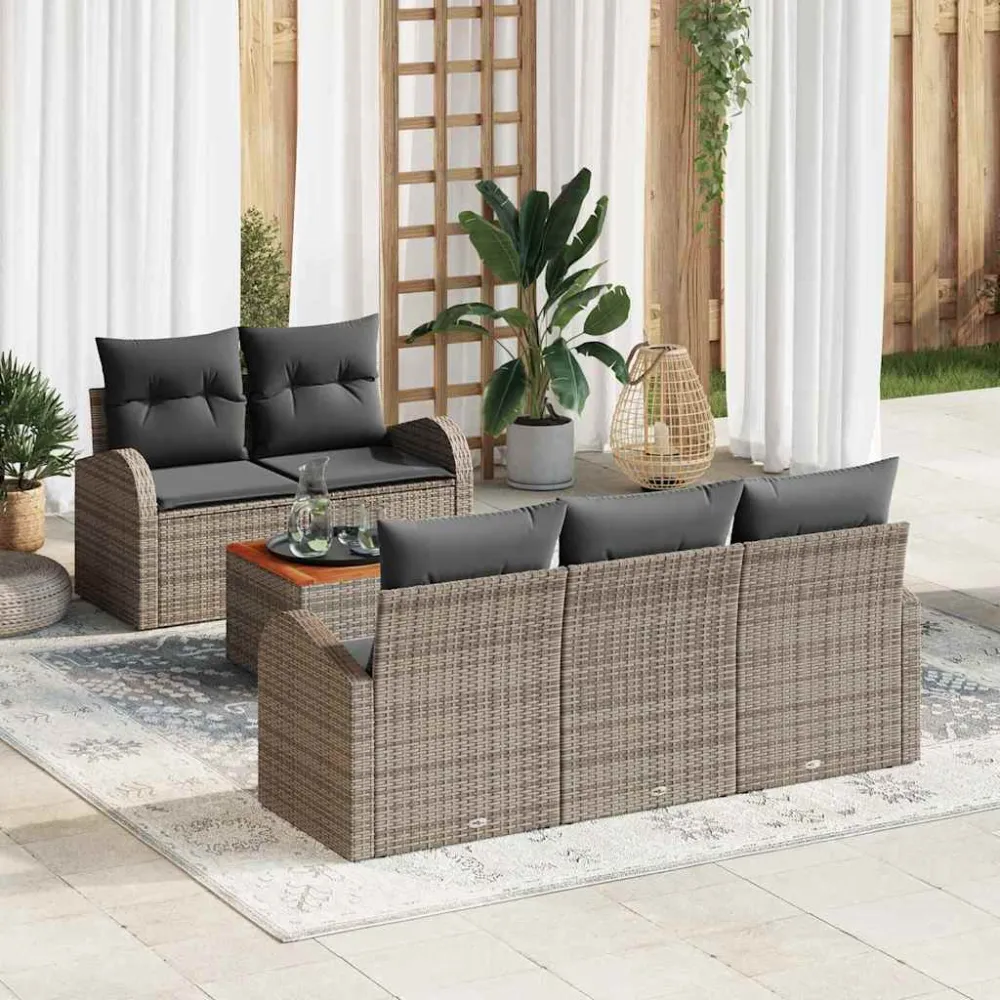 Tuinbankenset met opslag 6 pcs Grijs poly rattan vidaXL