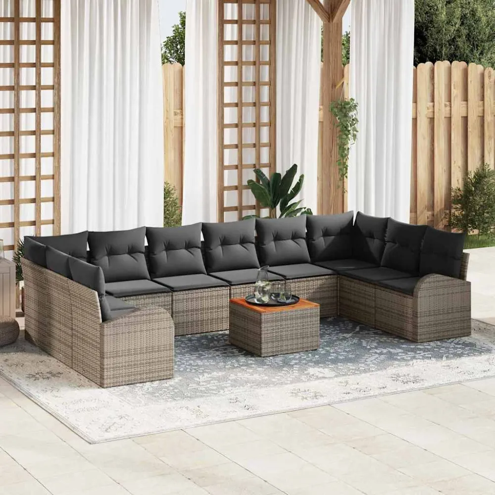 Tuinbankenset met opslag 11 pcs Grijs poly rattan vidaXL