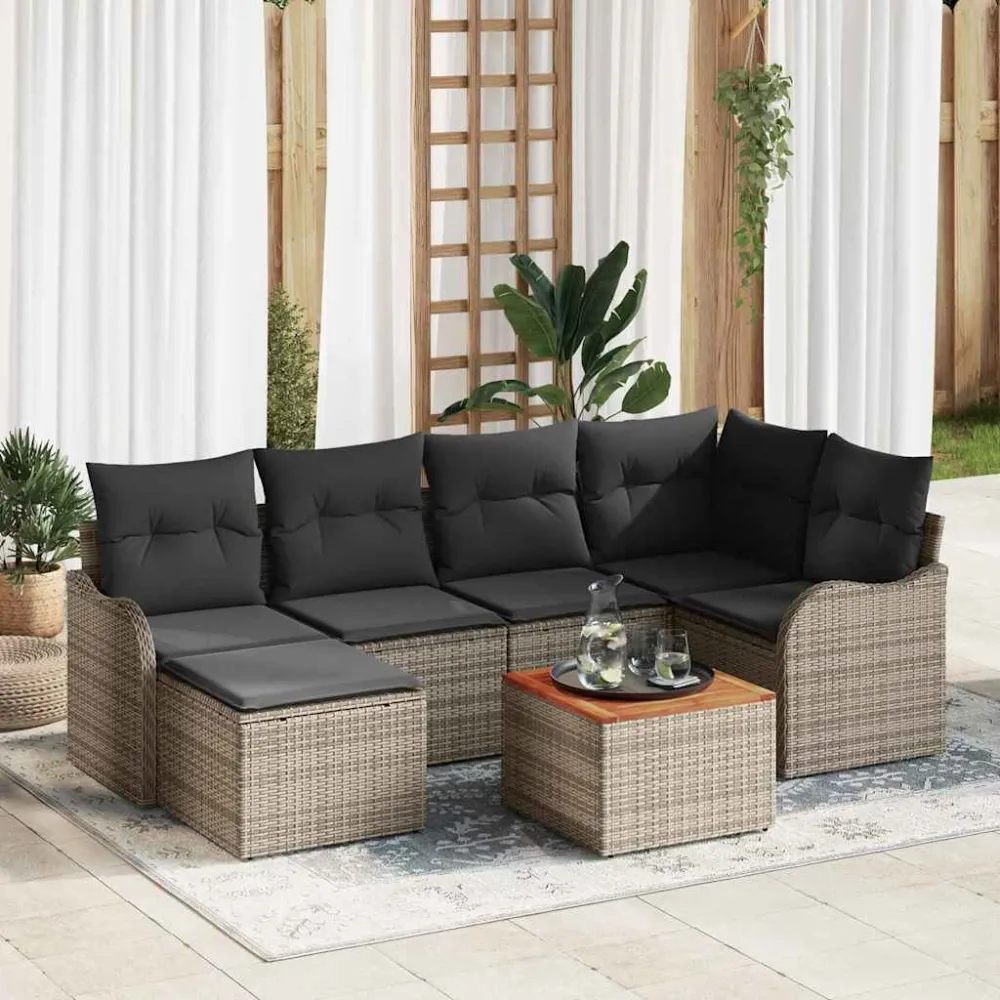 Tuinbankenset met opslag 7 pcs Grijs poly rattan vidaXL