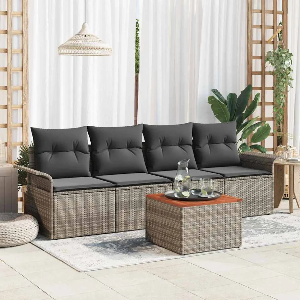 Tuinbankenset met opslag 5 pcs Grijs poly rattan vidaXL