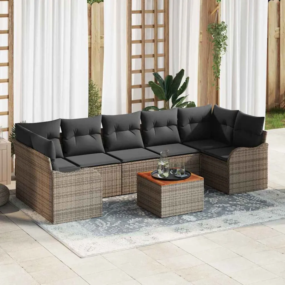 Tuinbankenset met opslag 8 pcs Grijs poly rattan vidaXL