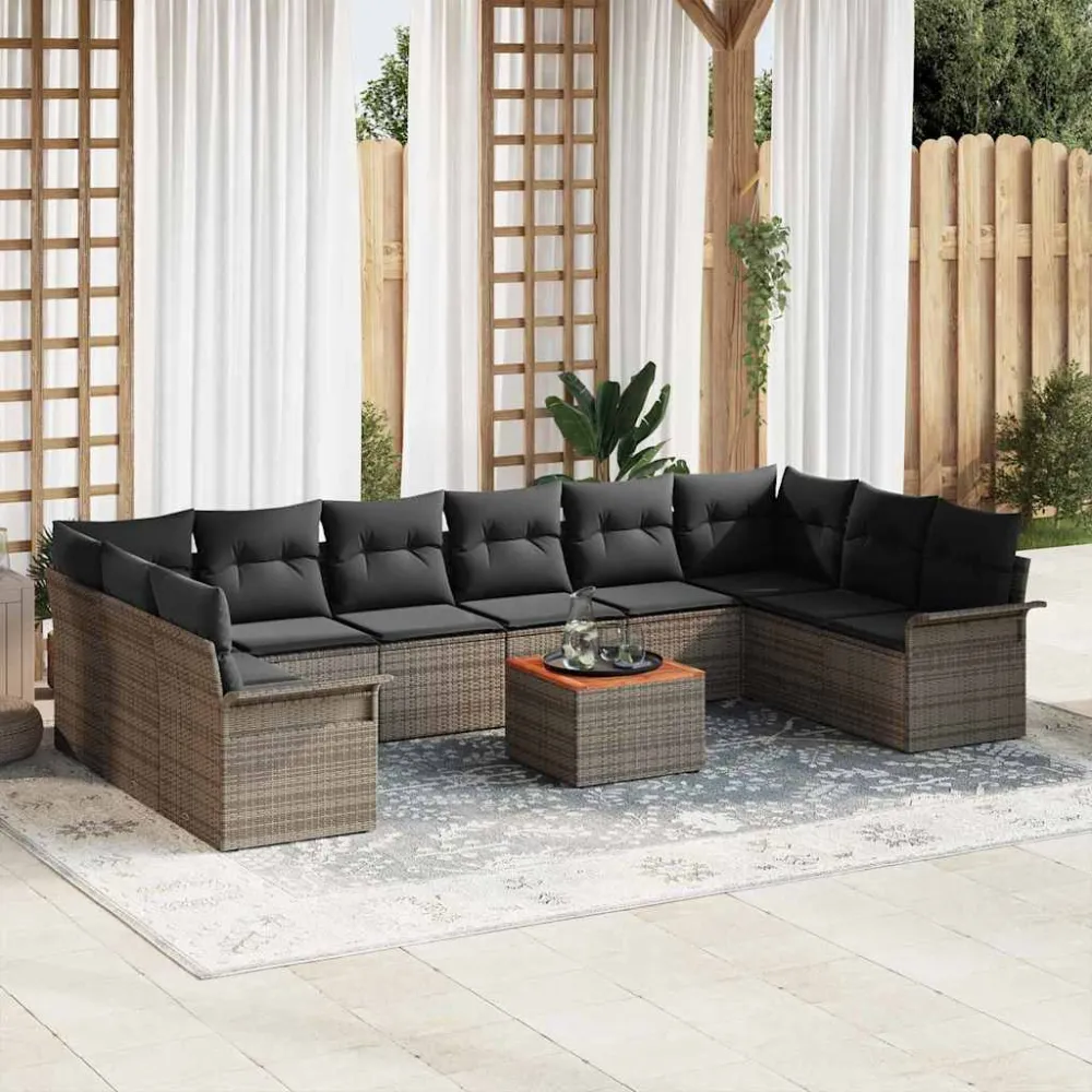 Tuinbankenset met opslag 11 pcs Grijs poly rattan vidaXL
