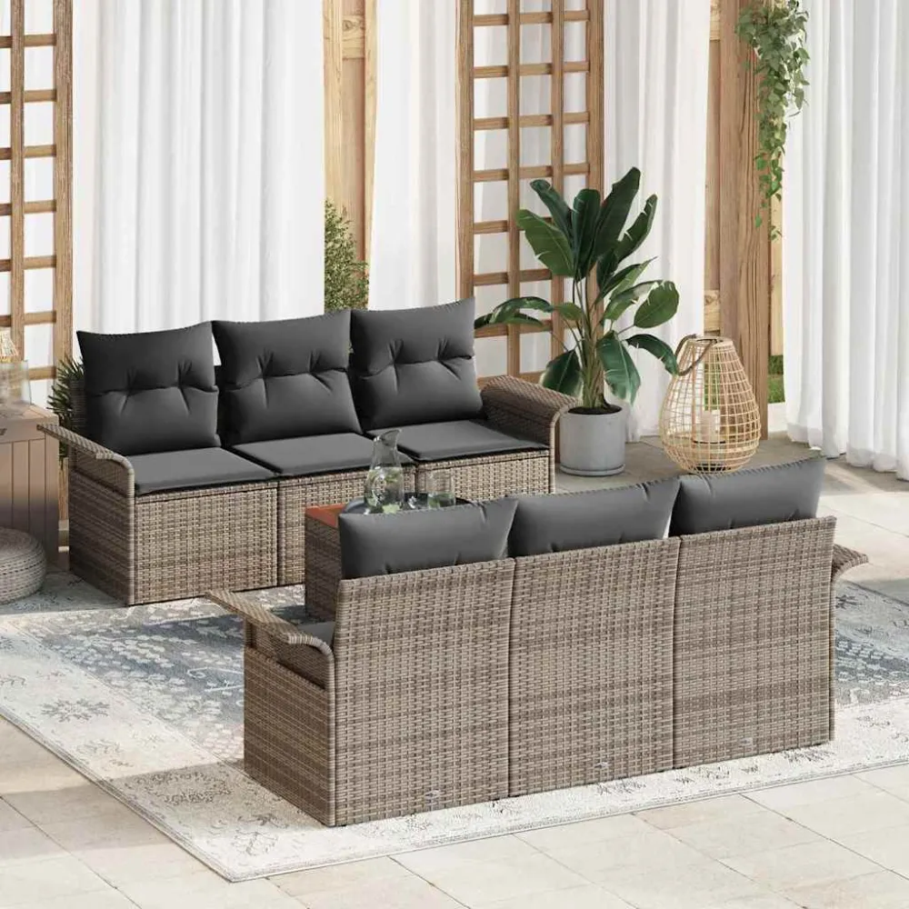 Tuinbankenset met opslag 7 pcs Grijs poly rattan vidaXL