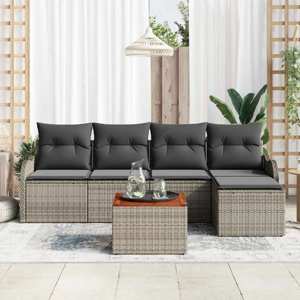 Tuinbankenset met opslag 6 pcs Grijs poly rattan vidaXL