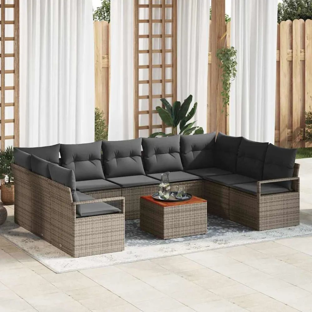 Tuinbankenset met opslag 10 pcs Grijs poly rattan vidaXL