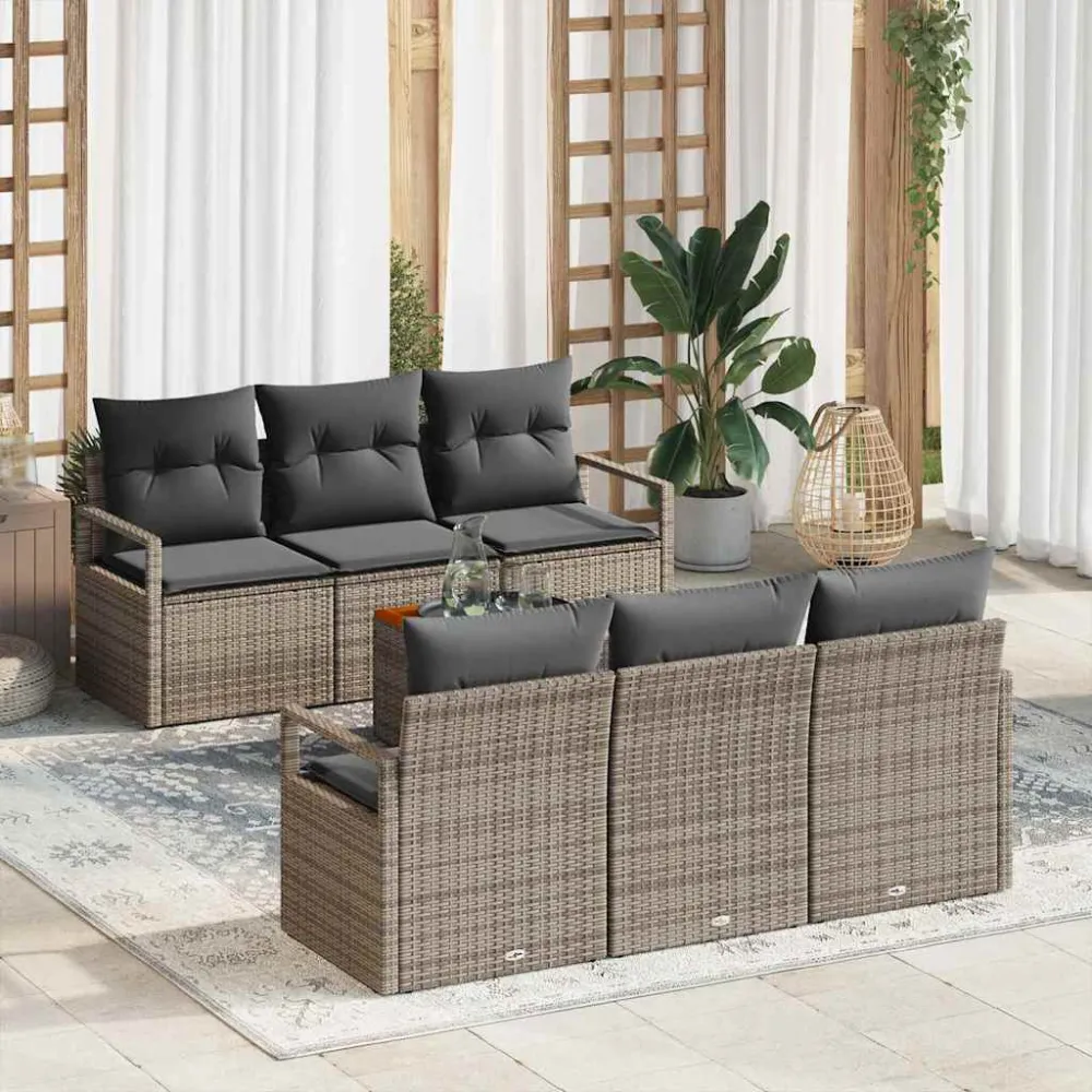 Tuinbankenset met opslag 7 pcs Grijs poly rattan vidaXL
