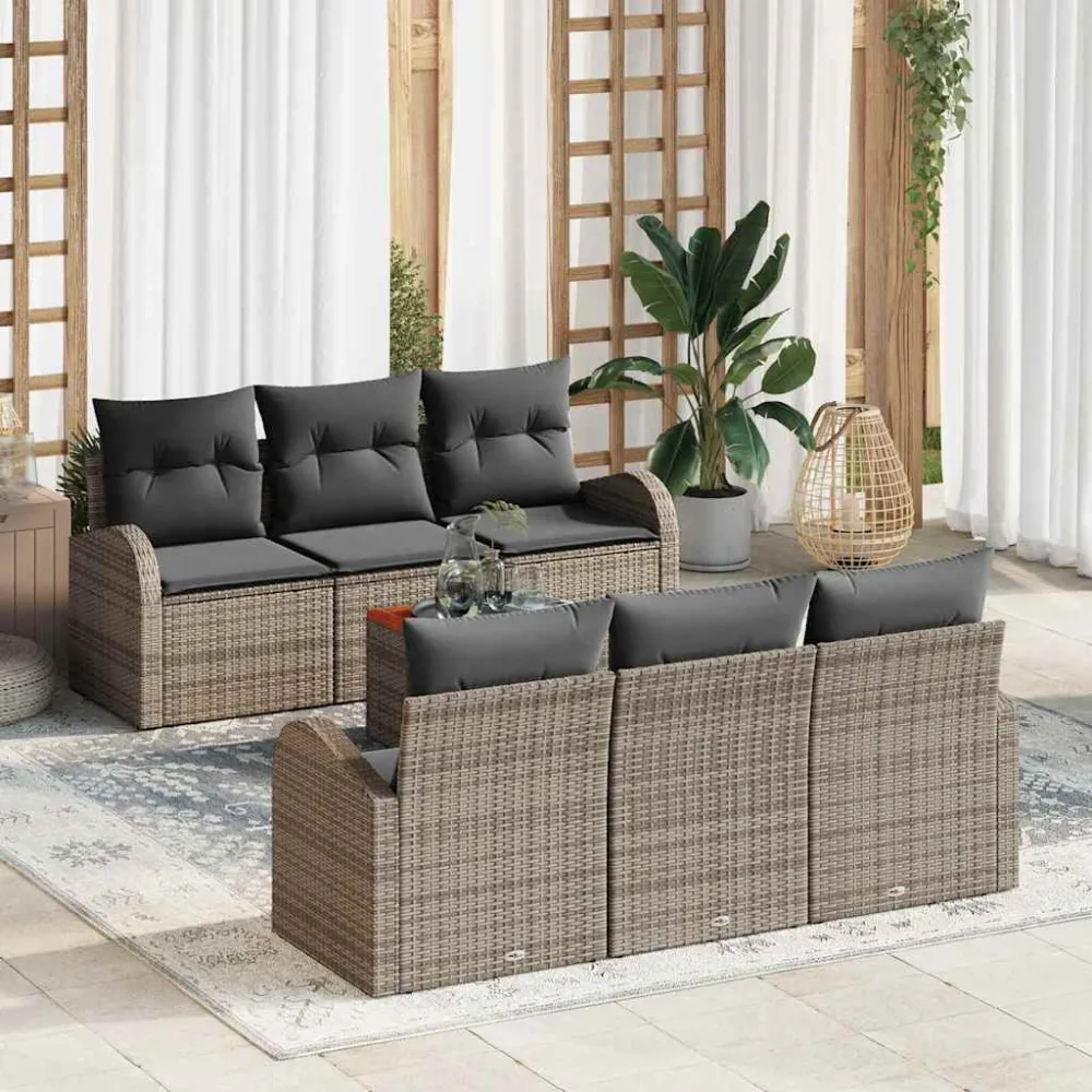 Tuinbankenset met opslag 7 pcs Grijs poly rattan vidaXL