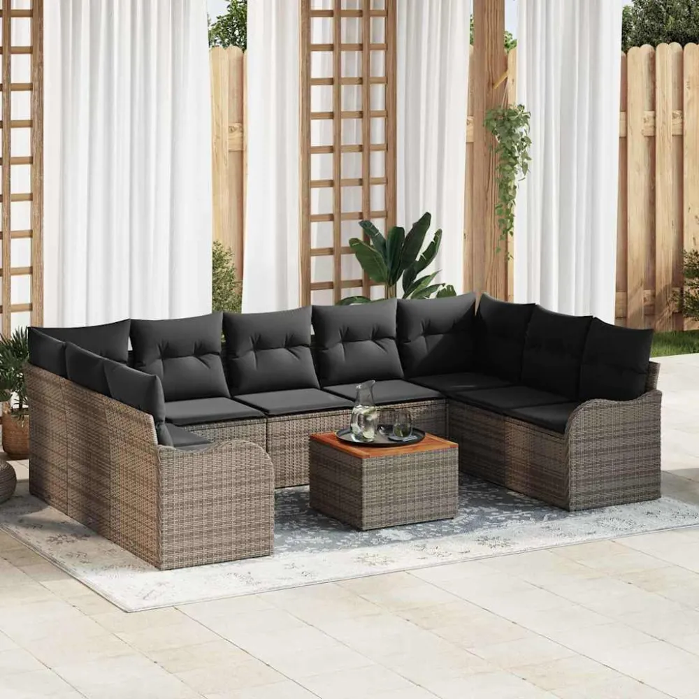 Tuinbankenset met opslag 10 pcs Grijs poly rattan vidaXL