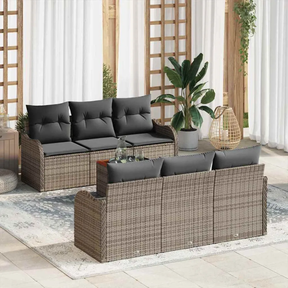 Tuinbankenset met opslag 7 pcs Grijs poly rattan vidaXL
