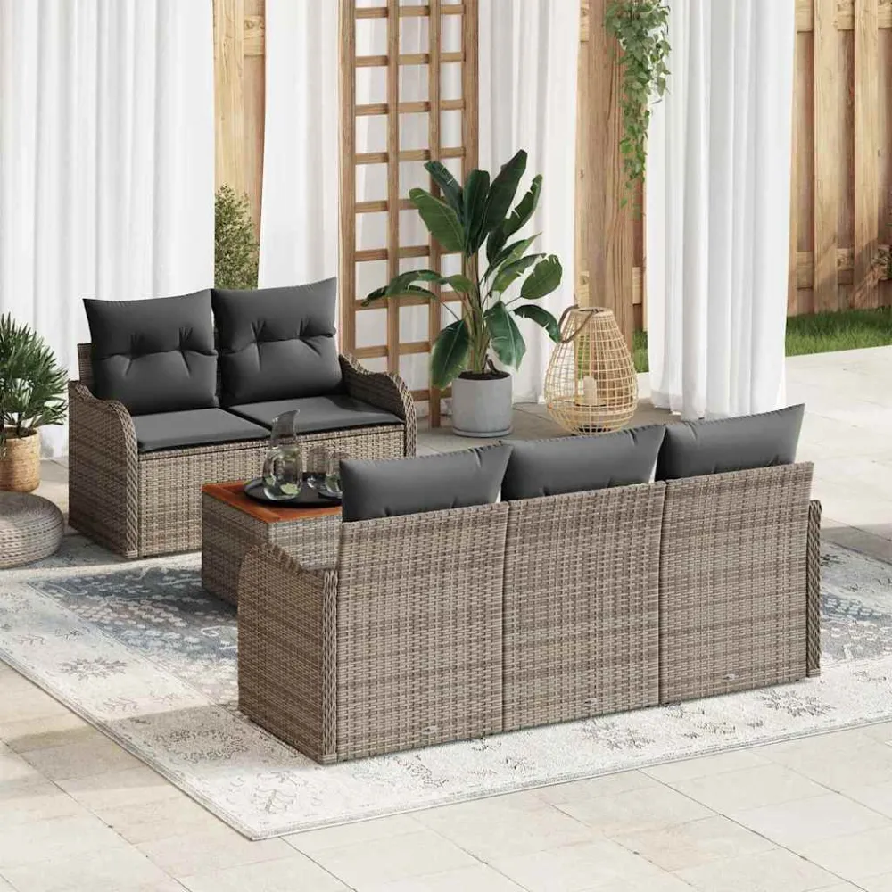 Tuinbankenset met opslag 6 pcs Grijs poly rattan vidaXL