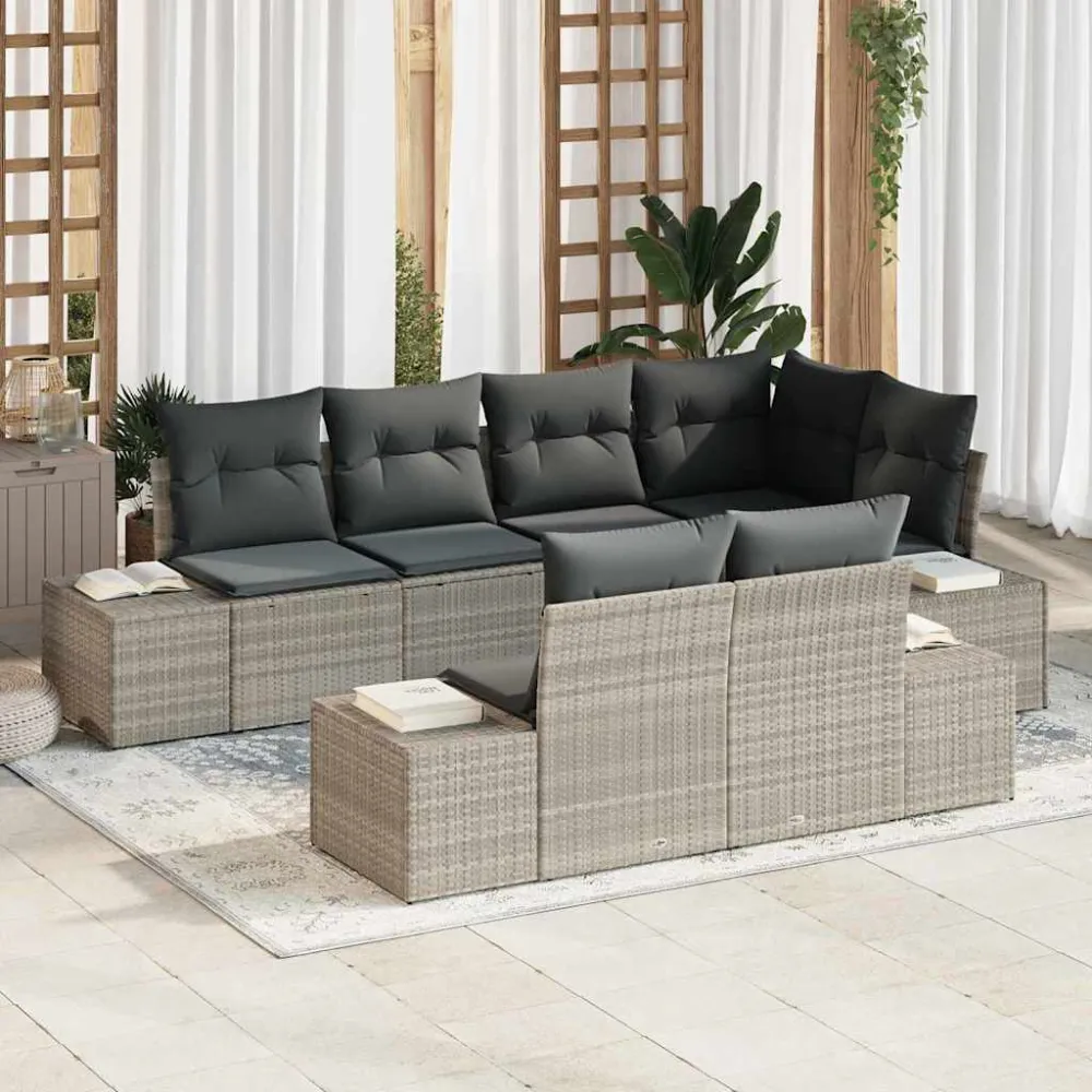 Tuinbankenset met opslag 7 pcs Lichtgrijs poly rattan vidaXL