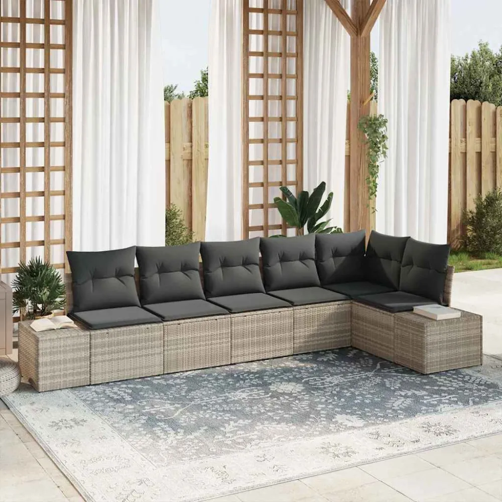 Tuinbankenset met opslag 6 pcs Lichtgrijs poly rattan vidaXL