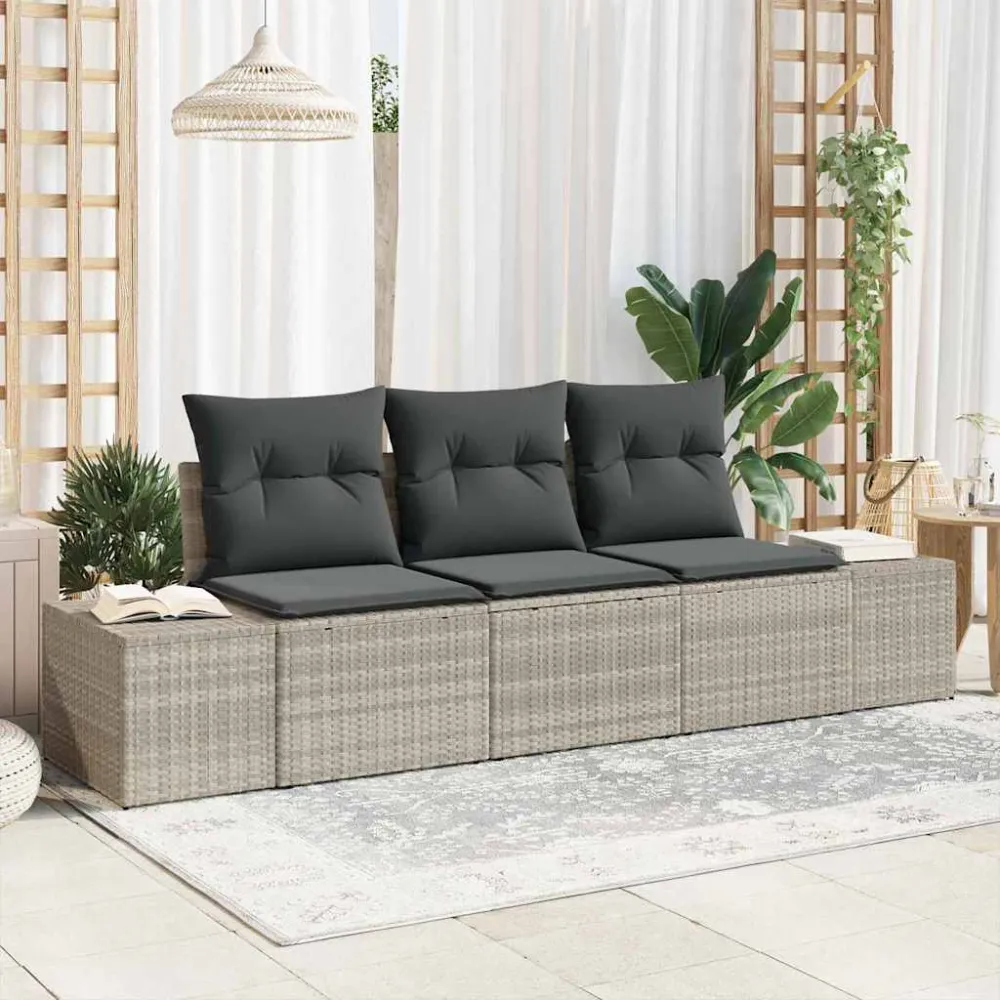 Tuinbankenset met opslag 3 pcs Lichtgrijs poly rattan vidaXL