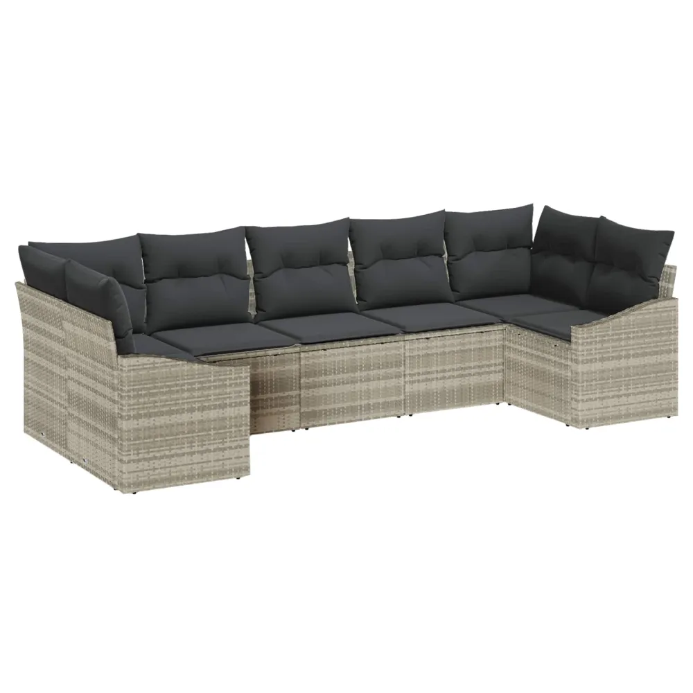 Tuinbankenset met opslag 7 pcs Lichtgrijs poly rattan vidaXL