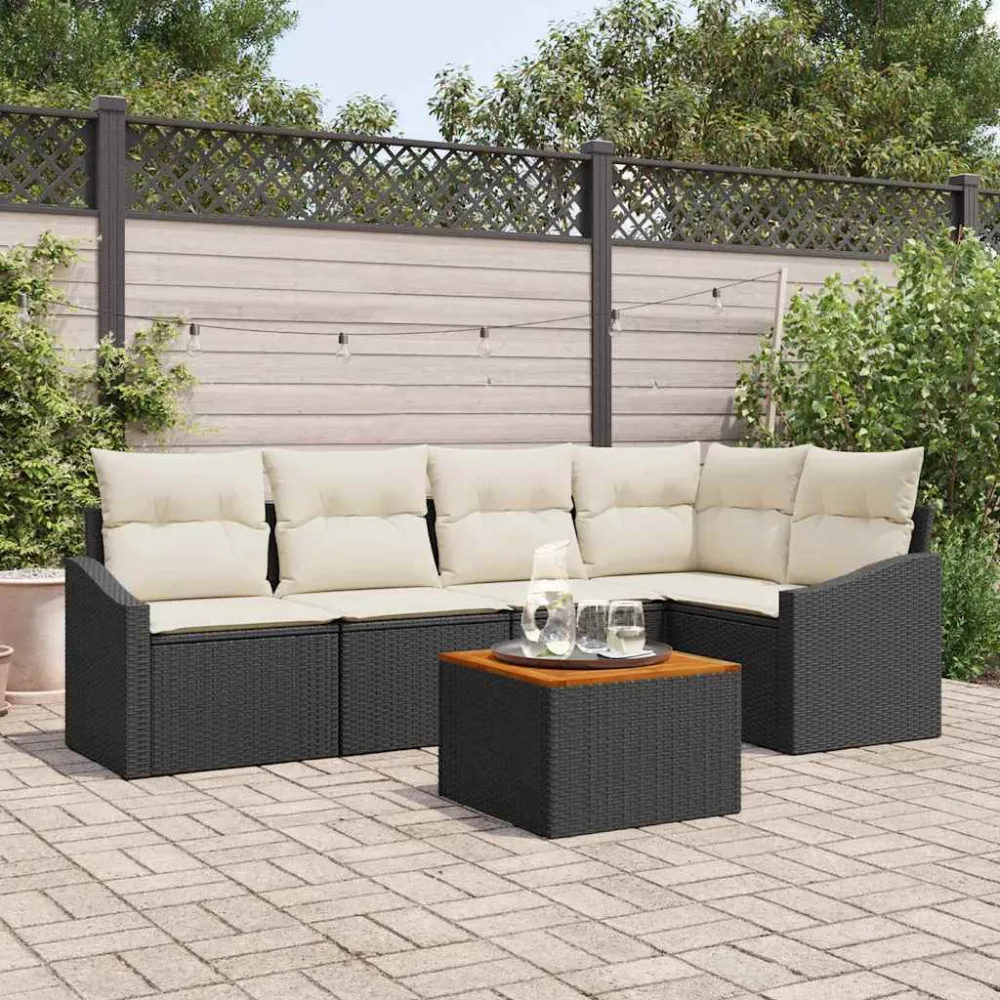Tuinbankenset met opslag 6 pcs Zwart en Crème poly rattan vidaXL