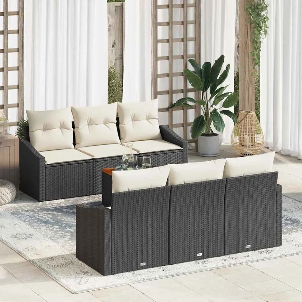 Tuinbankenset met opslag 7 pcs Zwart en Crème poly rattan vidaXL