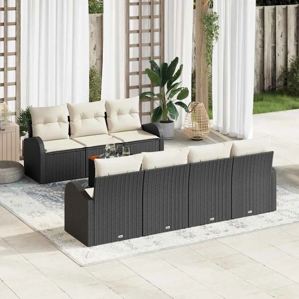 Tuinbankenset met opslag 8 pcs Zwart en Crème poly rattan vidaXL