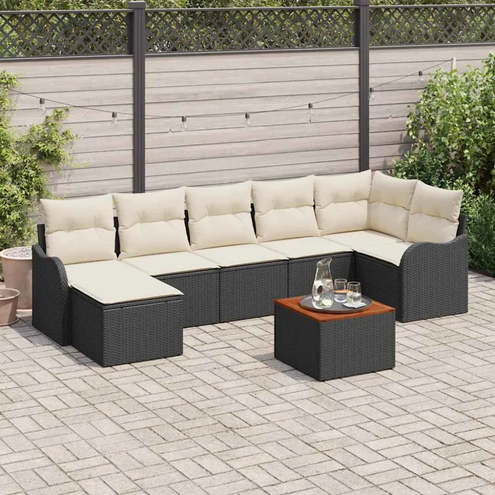 Tuinbankenset met opslag 8 pcs Zwart en Crème poly rattan vidaXL
