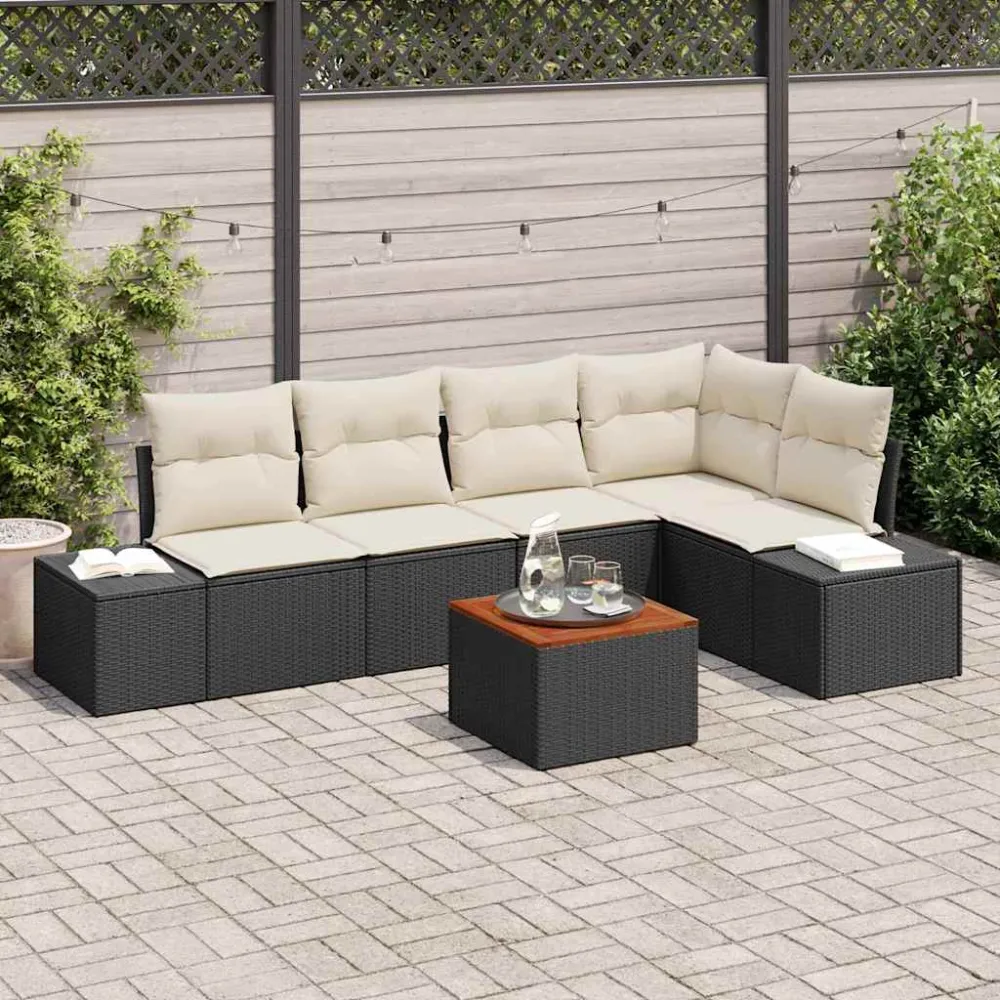 Tuinbankenset met opslag 6 pcs Zwart en Crème poly rattan vidaXL