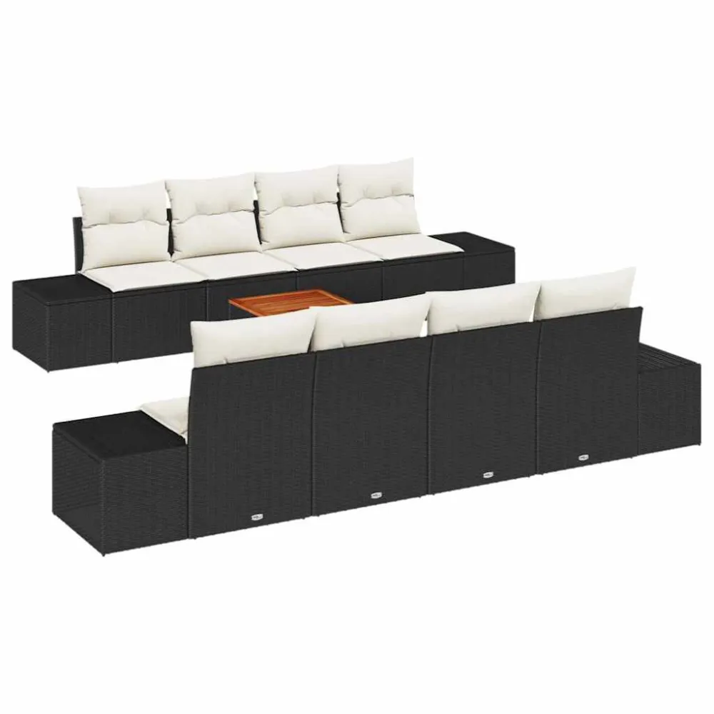 Tuinbankenset met opslag 9 pcs Zwart en Crème poly rattan vidaXL