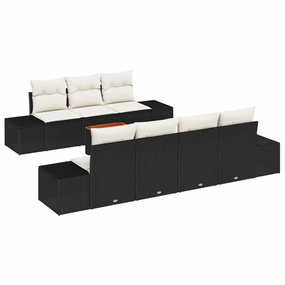 Tuinbankenset met opslag 8 pcs Zwart en Crème poly rattan vidaXL