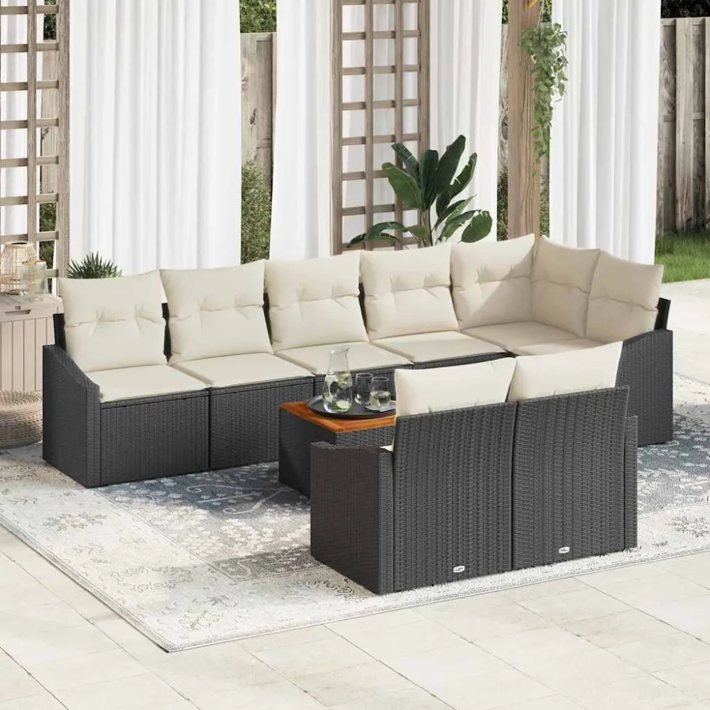 Tuinbankenset met opslag 9 pcs Zwart en Crème poly rattan vidaXL