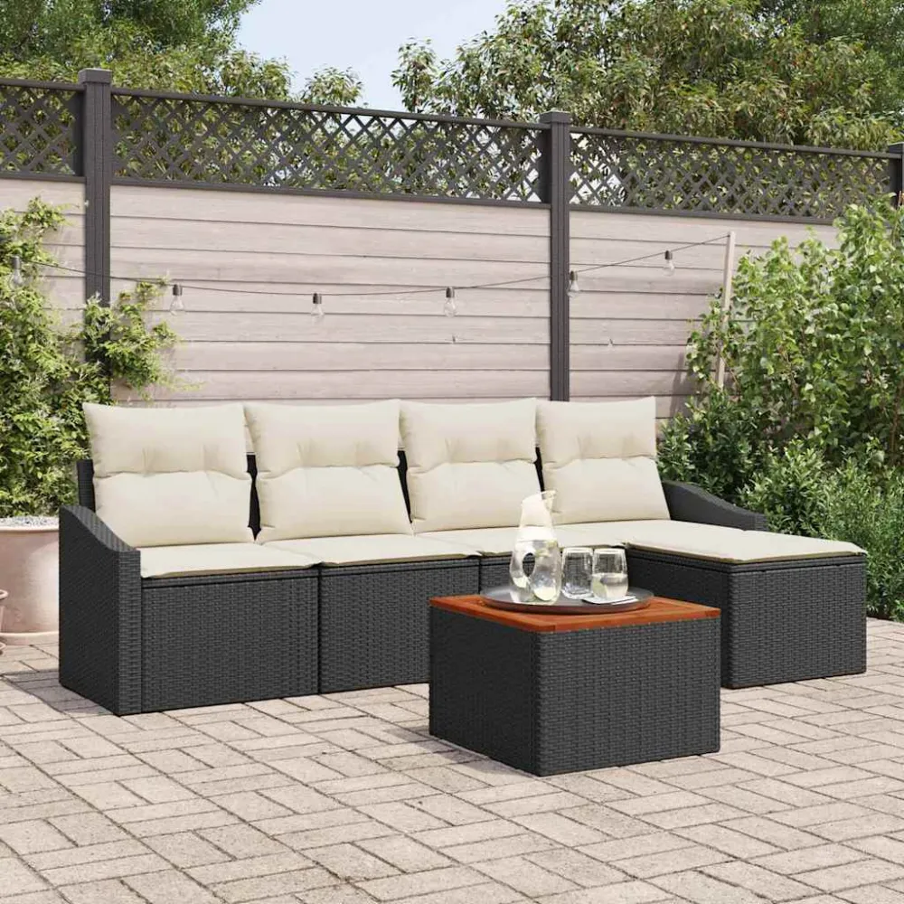 Tuinbankenset met opslag 6 pcs Zwart en Crème poly rattan vidaXL
