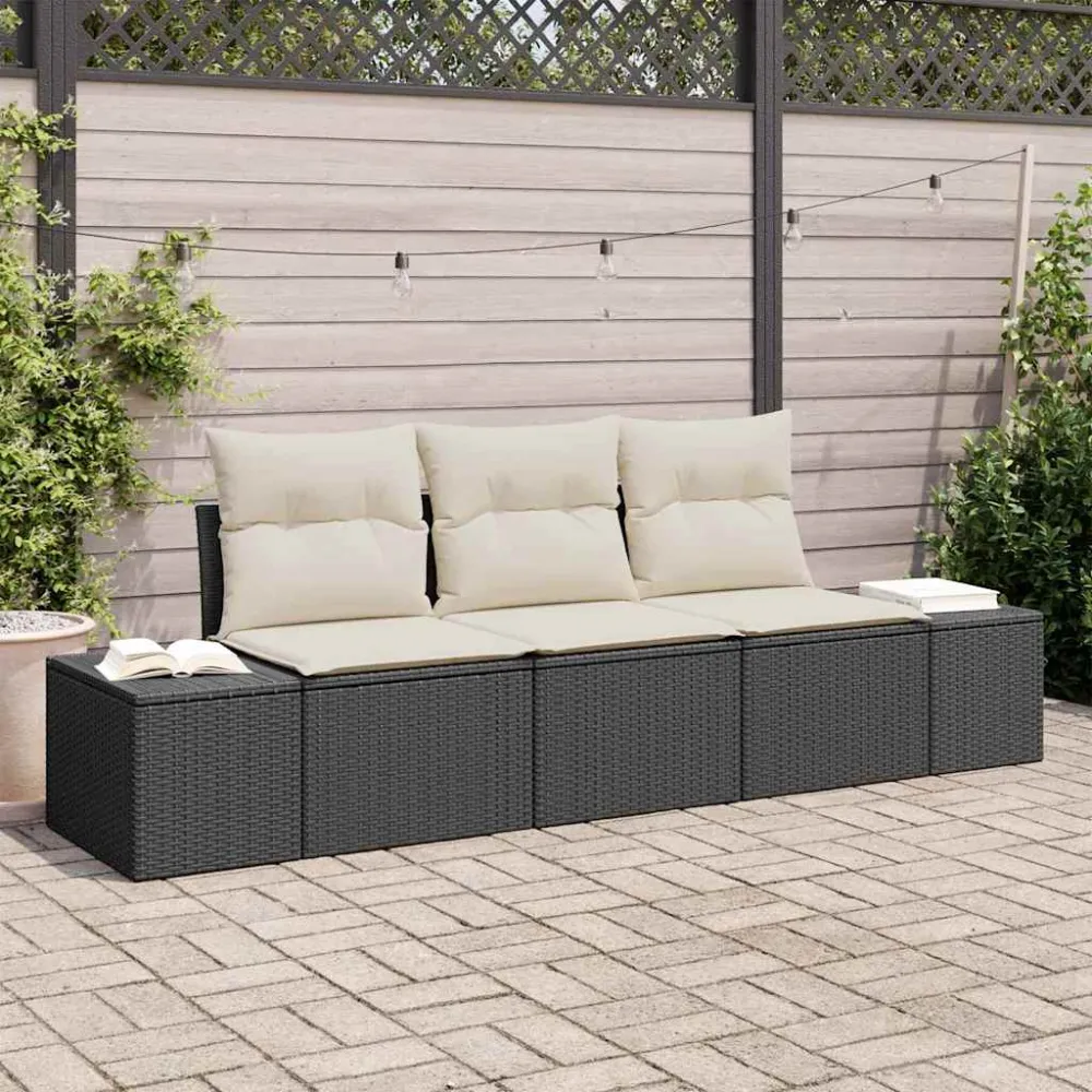Tuinbankenset met opslag 3 pcs Zwart en Crème poly rattan vidaXL