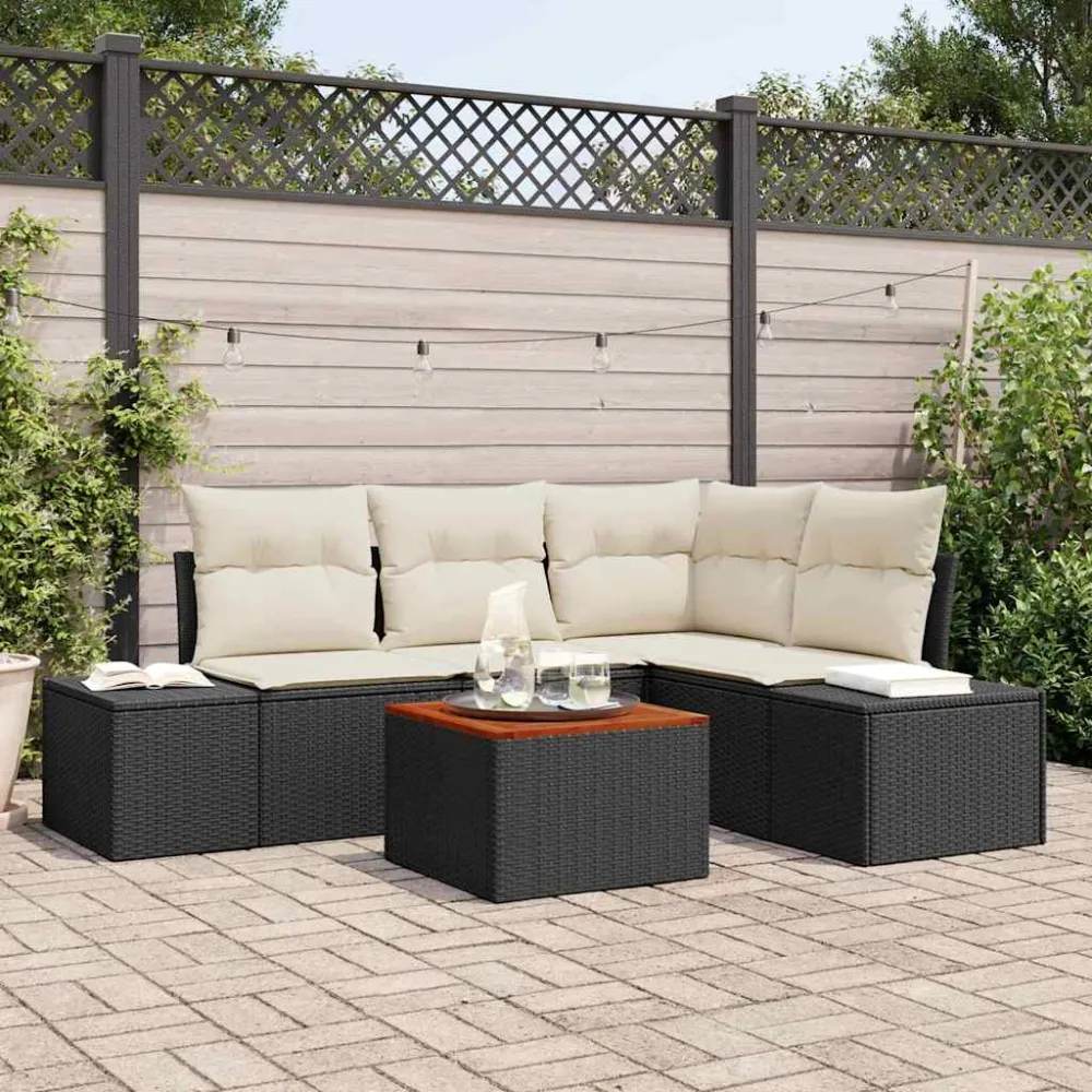 Tuinbankenset met opslag 5 pcs Zwart en Crème poly rattan vidaXL