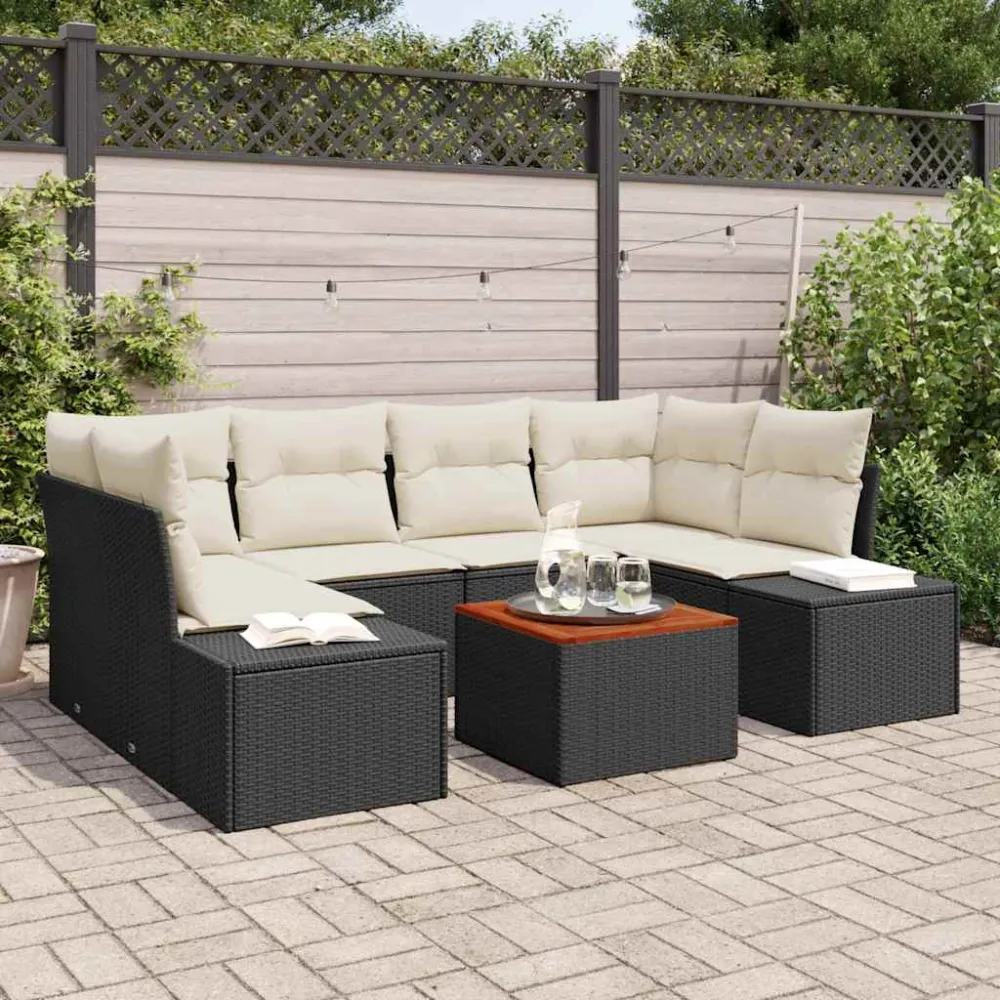 Tuinbankenset met opslag 7 pcs Zwart en Crème poly rattan vidaXL
