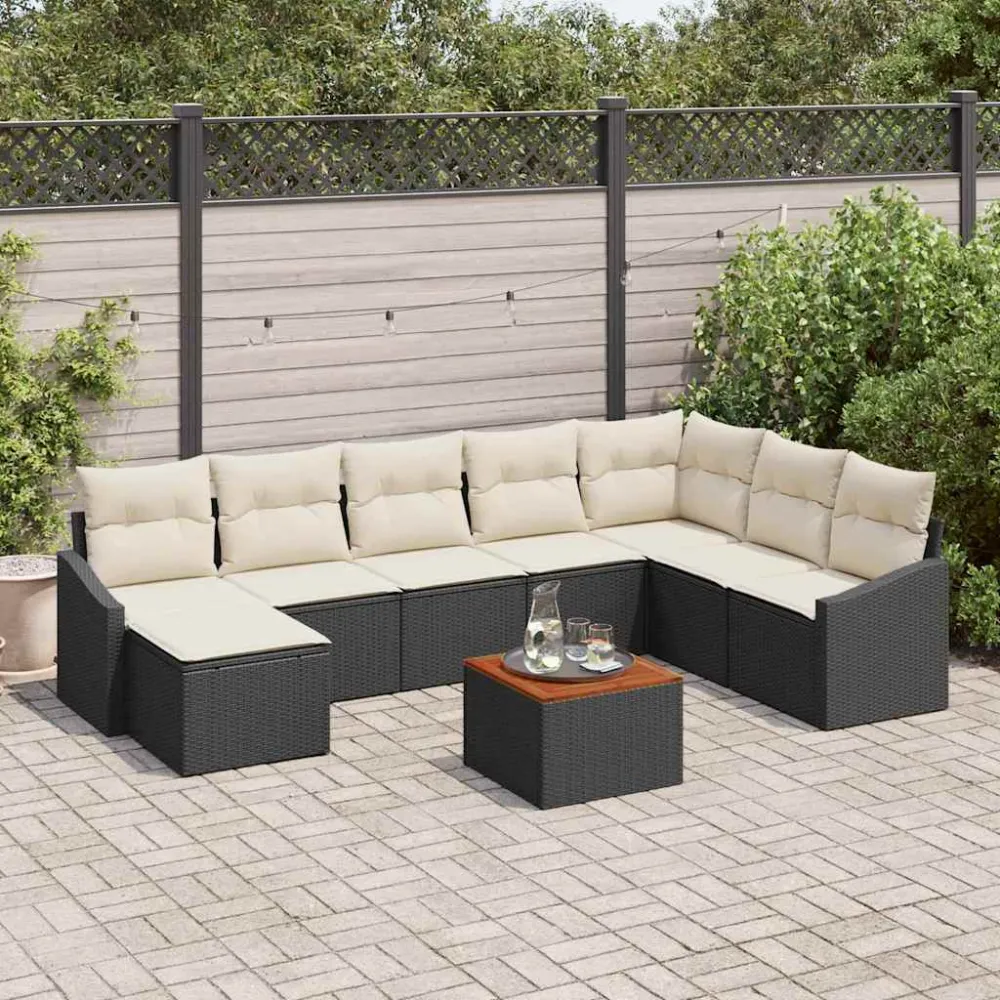 Tuinbankenset met opslag 9 pcs Zwart en Crème poly rattan vidaXL