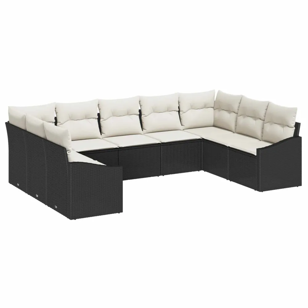 Tuinbankenset met opslag 9 pcs Zwart en Crème poly rattan vidaXL