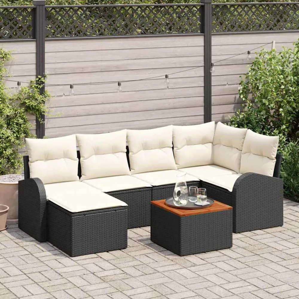 Tuinbankenset met opslag 7 pcs Zwart en Crème poly rattan vidaXL