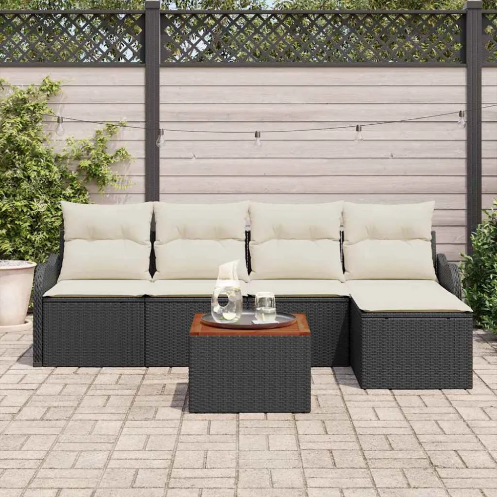 Tuinbankenset met opslag 6 pcs Zwart en Crème poly rattan vidaXL
