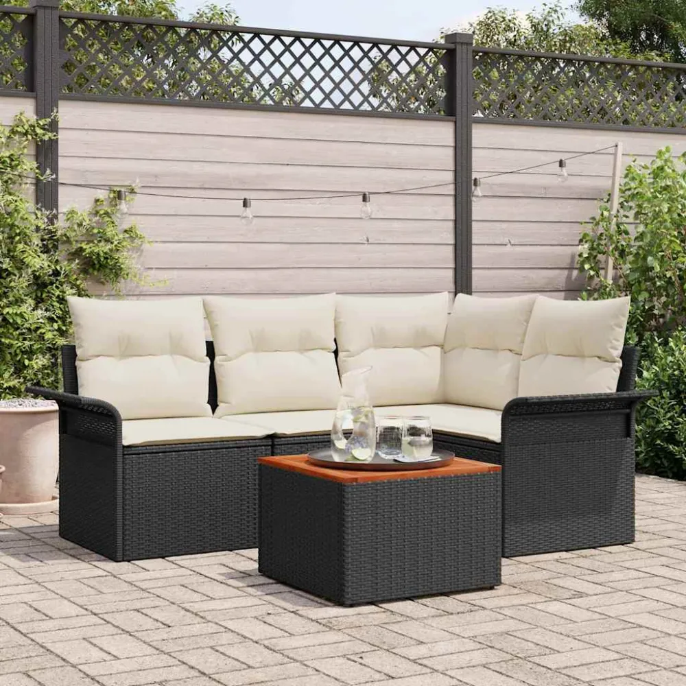 Tuinbankenset met opslag 5 pcs Zwart en Crème poly rattan vidaXL