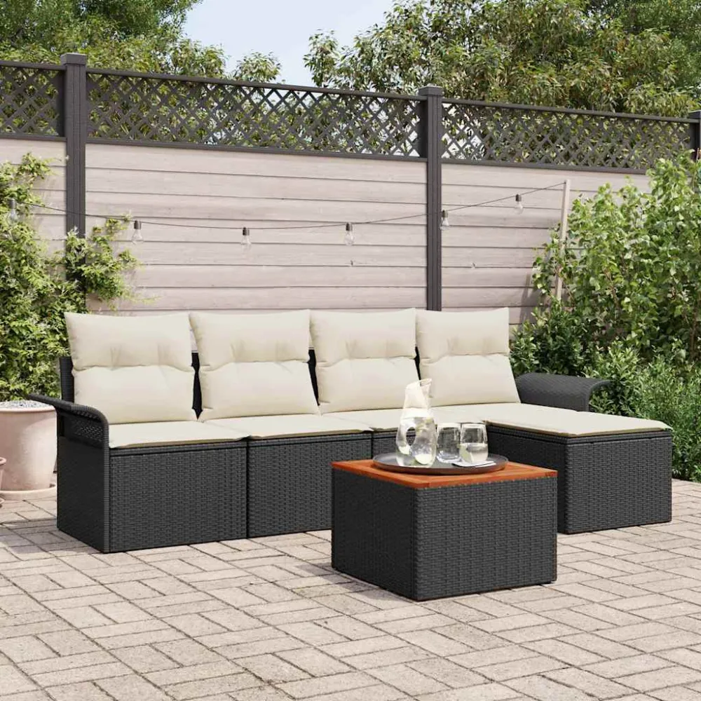 Tuinbankenset met opslag 6 pcs Zwart en Crème poly rattan vidaXL