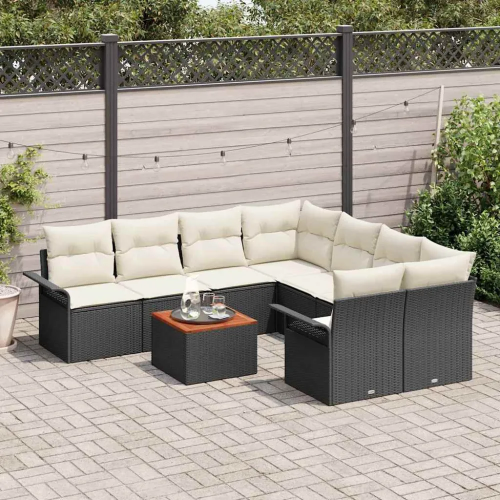 Tuinbankenset met opslag 9 pcs Zwart en Crème poly rattan vidaXL