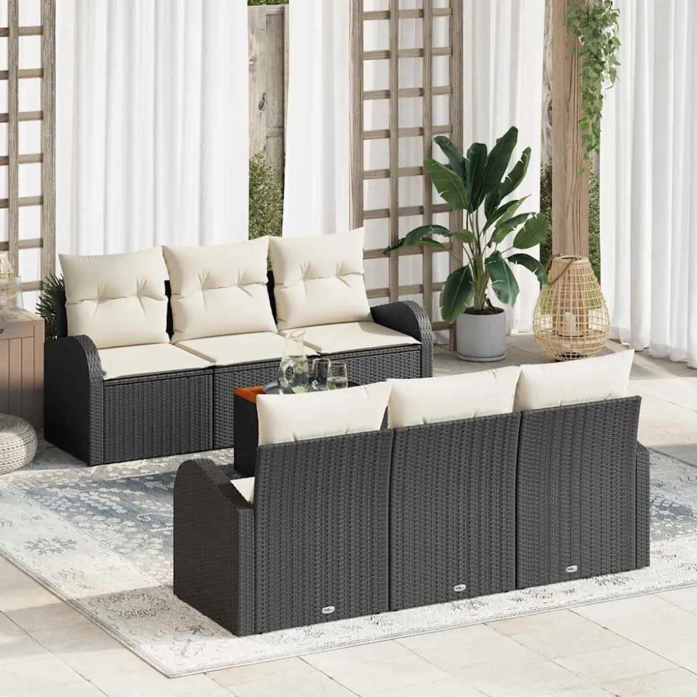 Tuinbankenset met opslag 7 pcs Zwart en Crème poly rattan vidaXL