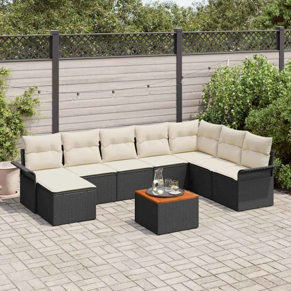 Tuinbankenset met opslag 9 pcs Zwart en Crème poly rattan vidaXL