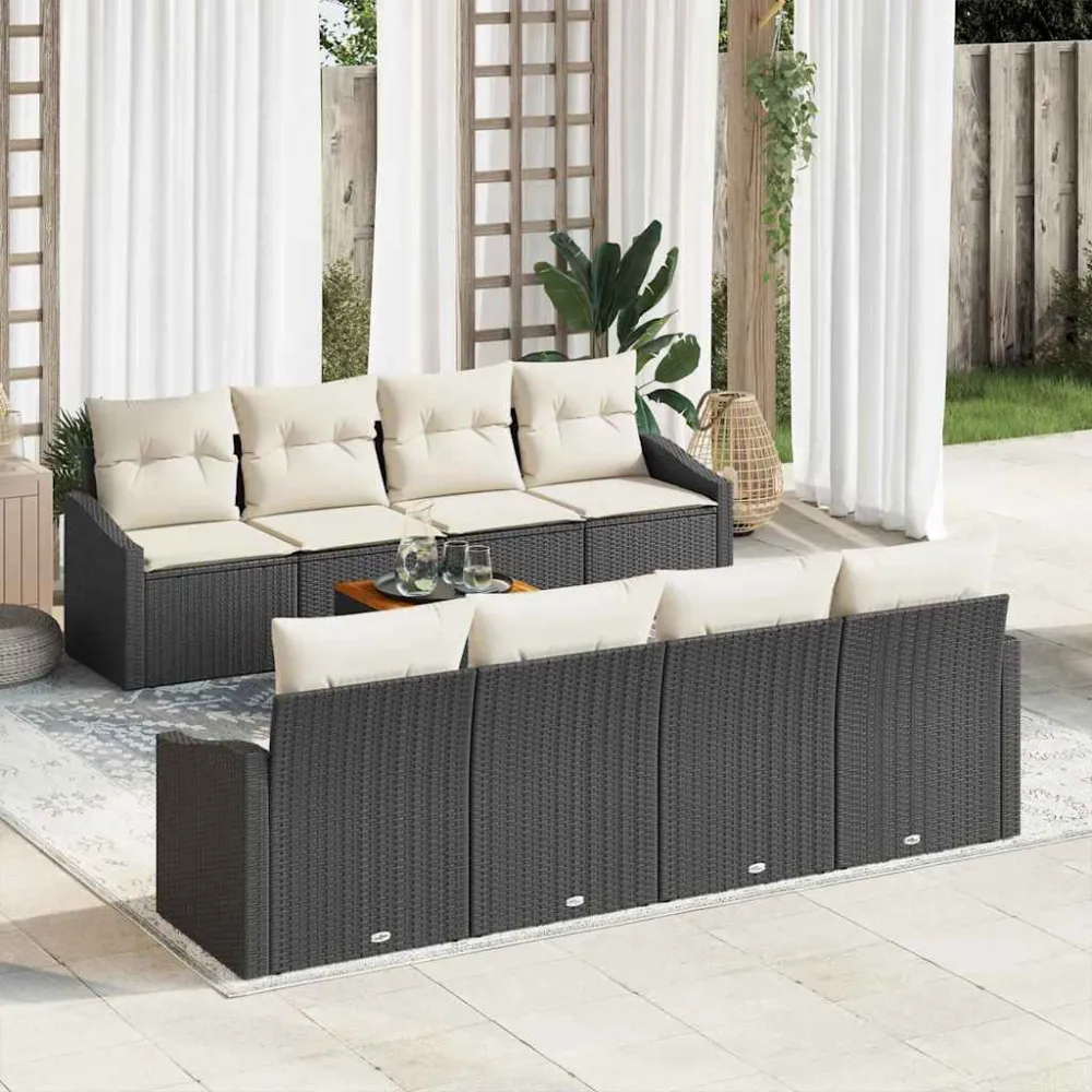 Tuinbankenset met opslag 9 pcs Zwart en Crème poly rattan vidaXL