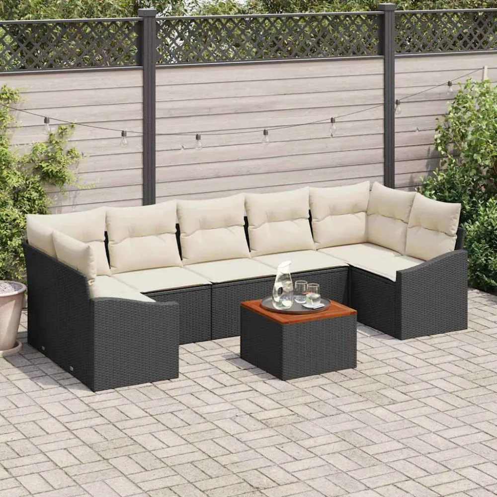 Tuinbankenset met opslag 8 pcs Zwart en Crème poly rattan vidaXL