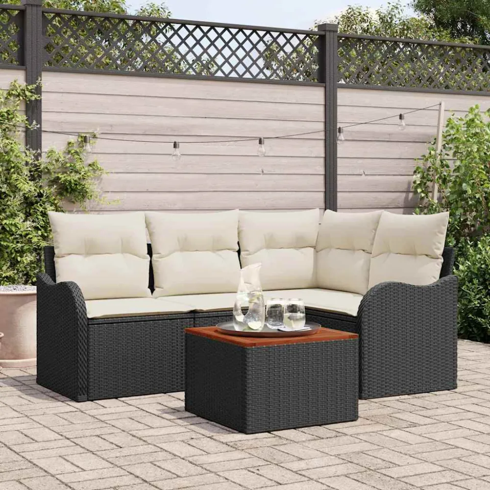 Tuinbankenset met opslag 5 pcs Zwart en Crème poly rattan vidaXL